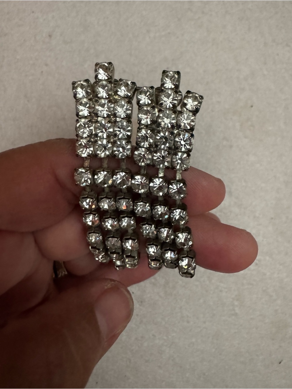 Vintage Crystal Cascade Fringe Drop Earrings - Silver Rhinestone
